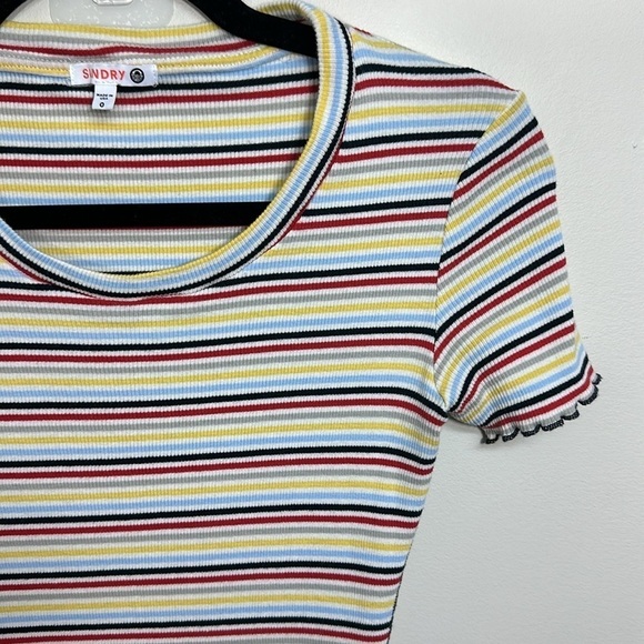 Sundry Stripe Short‎ Sleeve Midi Dress Yellow Red XS - Picture 3 of 6